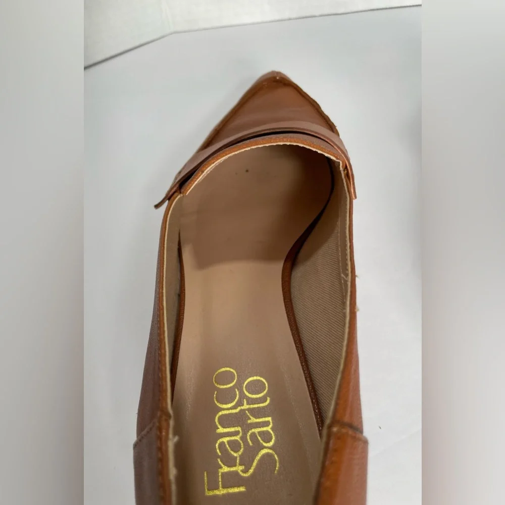 FRANCO SARTO Brown Leather Pointed Toe Loafers Gold Heel Detail 7.5 - Picture 6 of 9